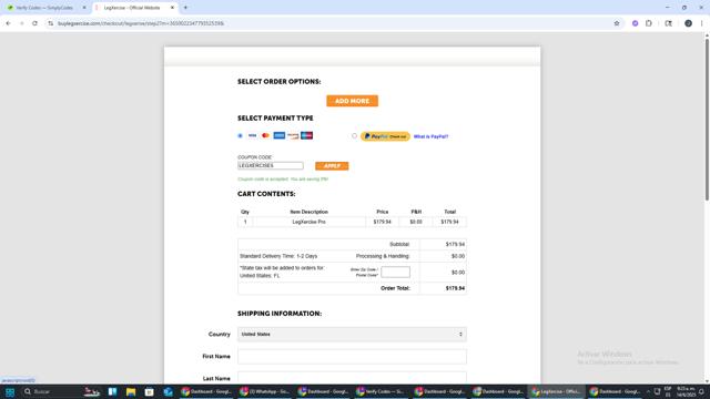 LegXercise checkout page showing LegXercise coupon code box | Screenshot taken by SimplyCodes community member on Jun 14, 2025
