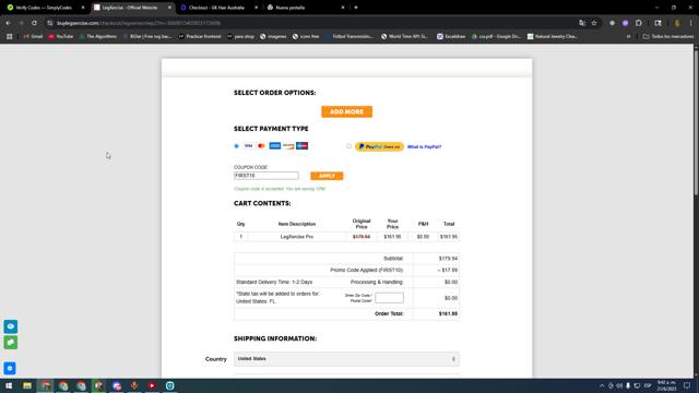 LegXercise checkout page showing LegXercise coupon code box | Screenshot taken by SimplyCodes community member on Jun 21, 2025