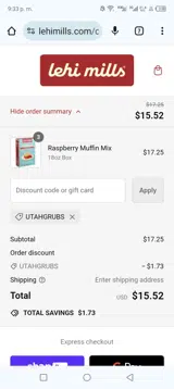 Utahgrubs coupon verification screenshot