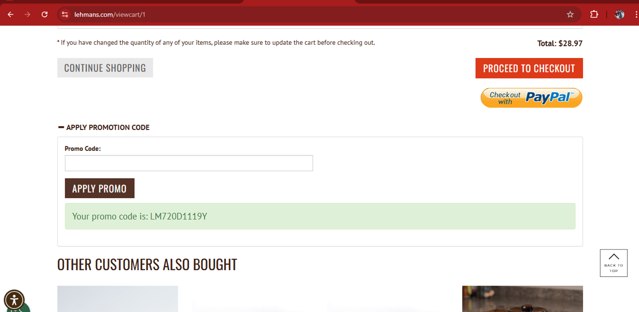 Lehman's checkout page showing Lehman's promo code box | Screenshot taken by SimplyCodes community member on Aug 13, 2025