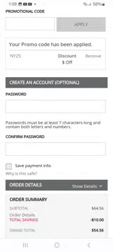 NY25 coupon verification screenshot