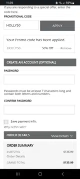 HOLLY50 coupon verification screenshot