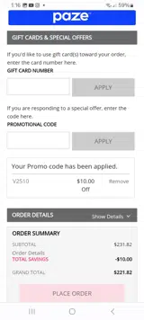 V2510 coupon verification screenshot
