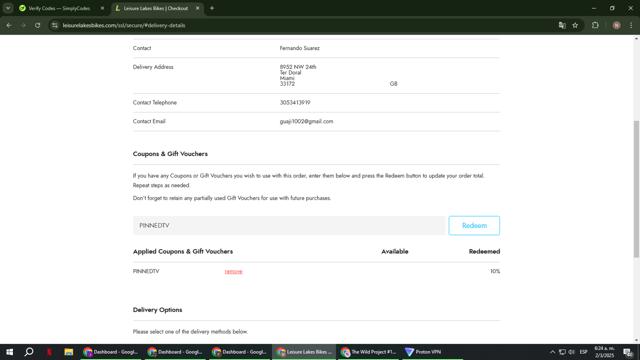 Leisure Lakes Bikes checkout page showing Leisure Lakes Bikes discount code box | Screenshot taken by SimplyCodes community member on Mar 2, 2025