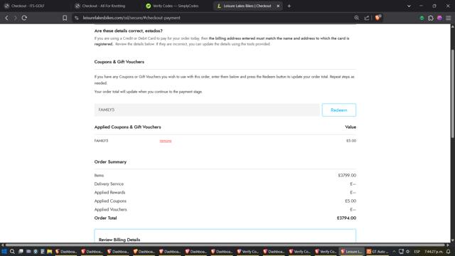 Leisure Lakes Bikes checkout page showing Leisure Lakes Bikes discount code box | Screenshot taken by SimplyCodes community member on May 16, 2025