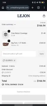 Lejon coupon verification screenshot