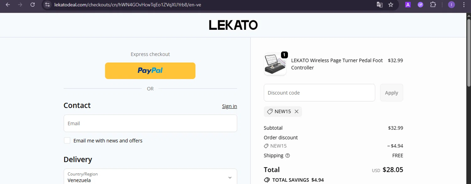 Lekato promo code screenshot showing code NEW15 applied at Lekato checkout page. Uploaded by SimplyCodes community member joineds on Oct 18, 2025