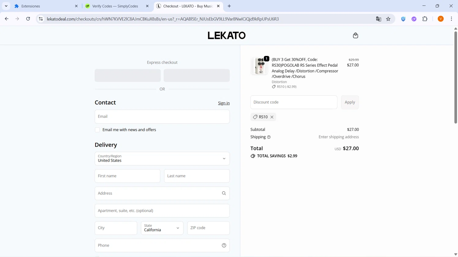 Lekato checkout page showing Lekato promo code box | Screenshot taken by SimplyCodes community member on Jan 7, 2026