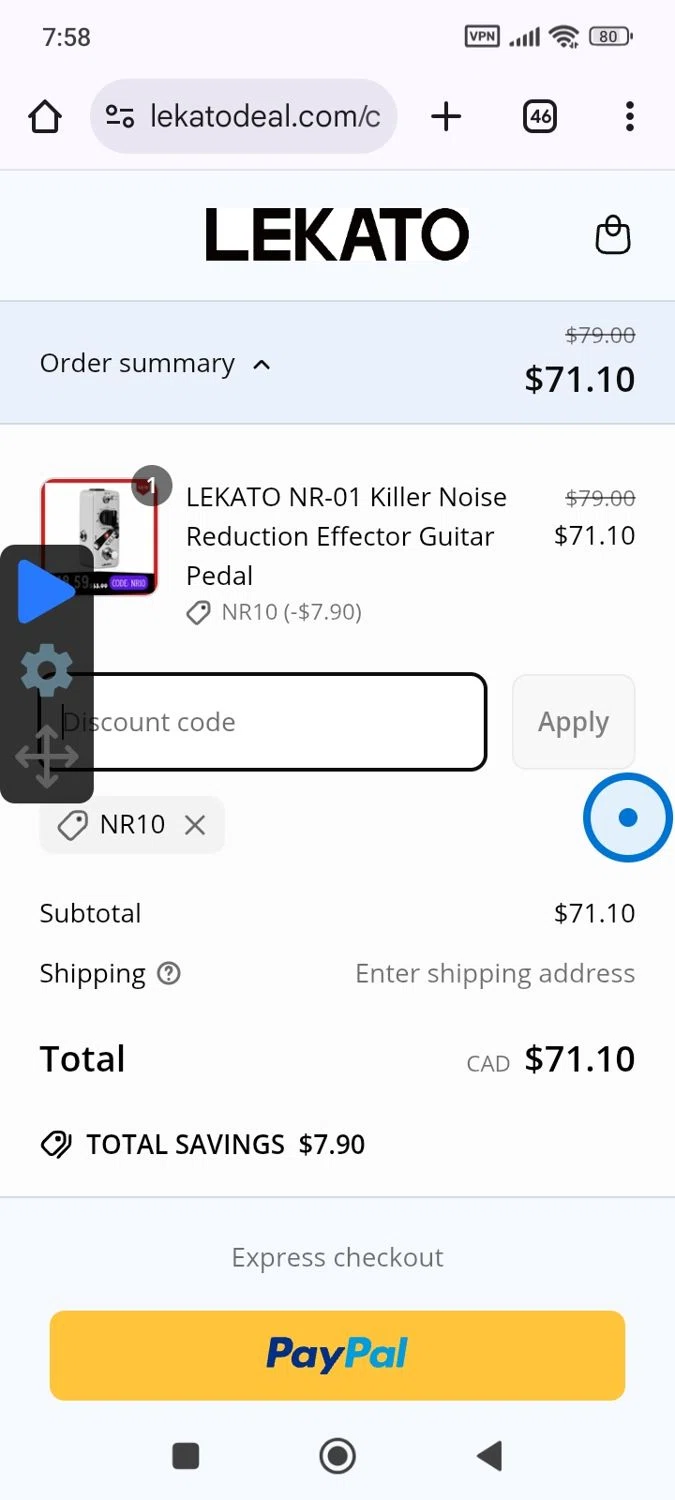 Lekato promo code screenshot showing code NR10 applied at Lekato checkout page. Uploaded by SimplyCodes community member VictoriousPilot5369 on Mar 27, 2025