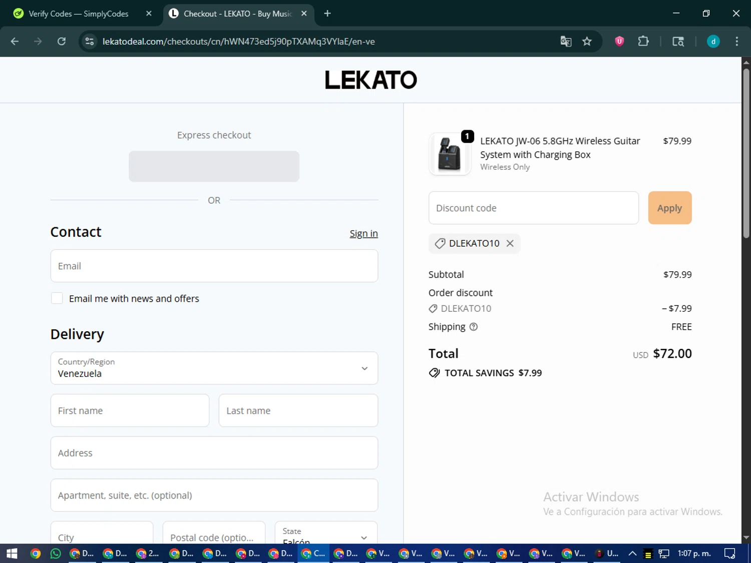 Lekato promo code screenshot showing code DLEKATO10 applied at Lekato checkout page. Uploaded by SimplyCodes community member CodeMaverick5767 on Oct 14, 2025