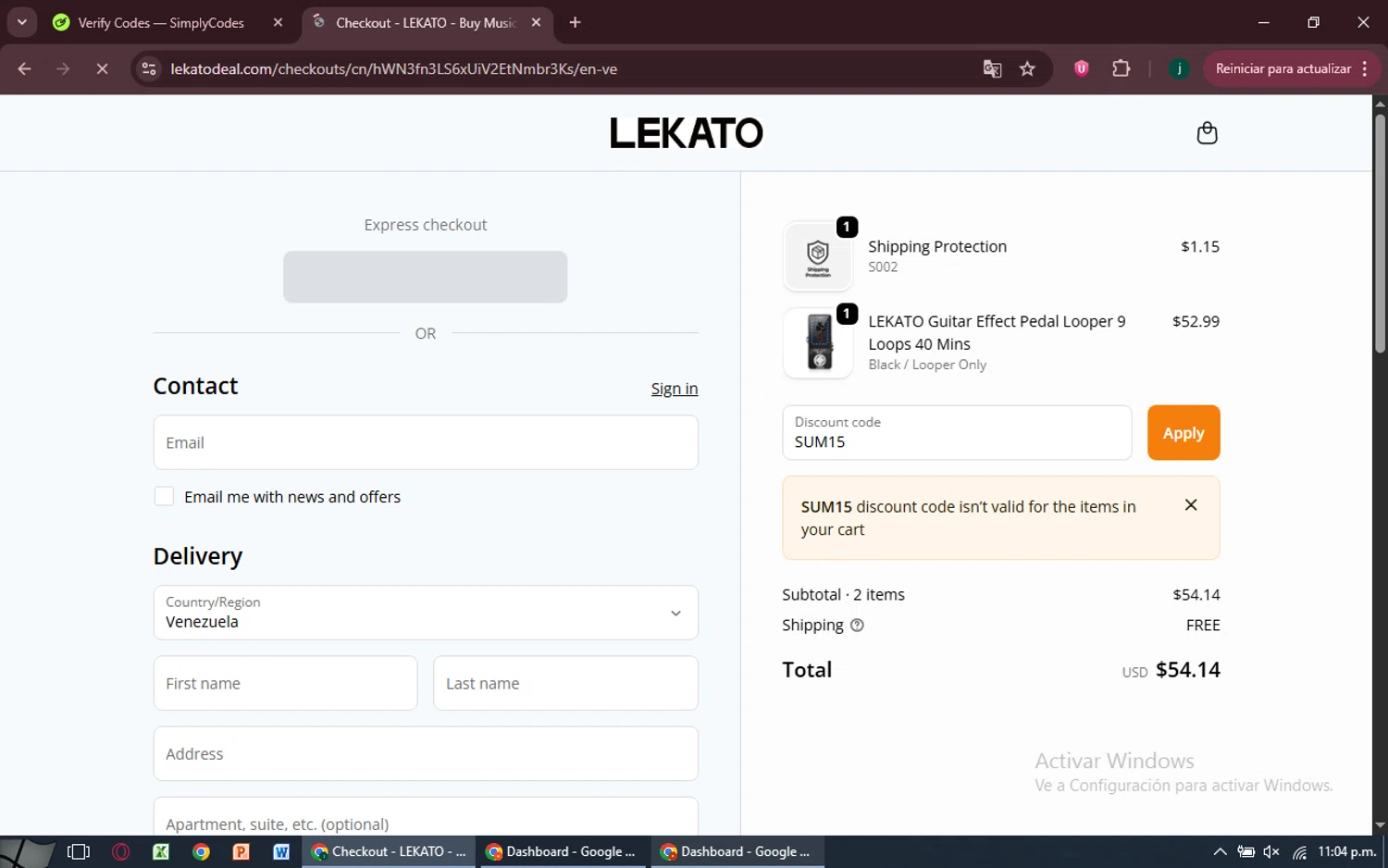 Lekato promo code screenshot showing code SUM15 applied at Lekato checkout page. Uploaded by SimplyCodes community member MoneySpotter5416 on Oct 3, 2025