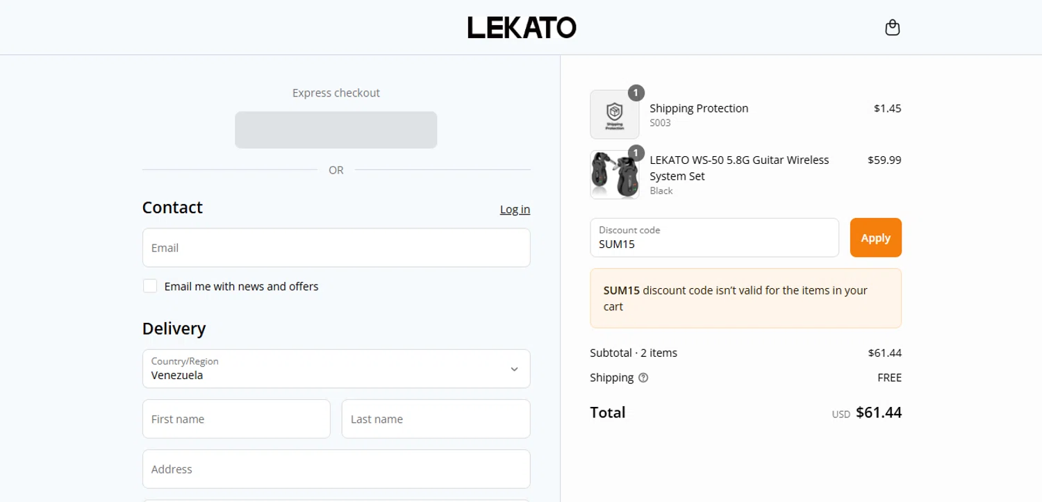 Lekato promo code screenshot showing code SUM15 applied at Lekato checkout page. Uploaded by SimplyCodes community member PennySage5996 on Aug 5, 2025