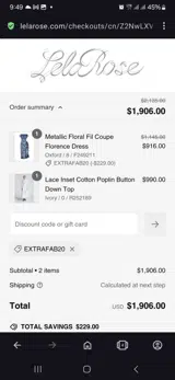 Extrafab20 coupon verification screenshot