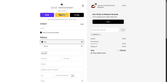 Lele Sadoughi checkout page showing Lele Sadoughi promo code box | Screenshot taken by SimplyCodes community member on Sep 3, 2025