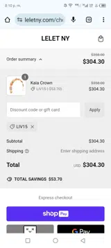 Liv15 coupon verification screenshot