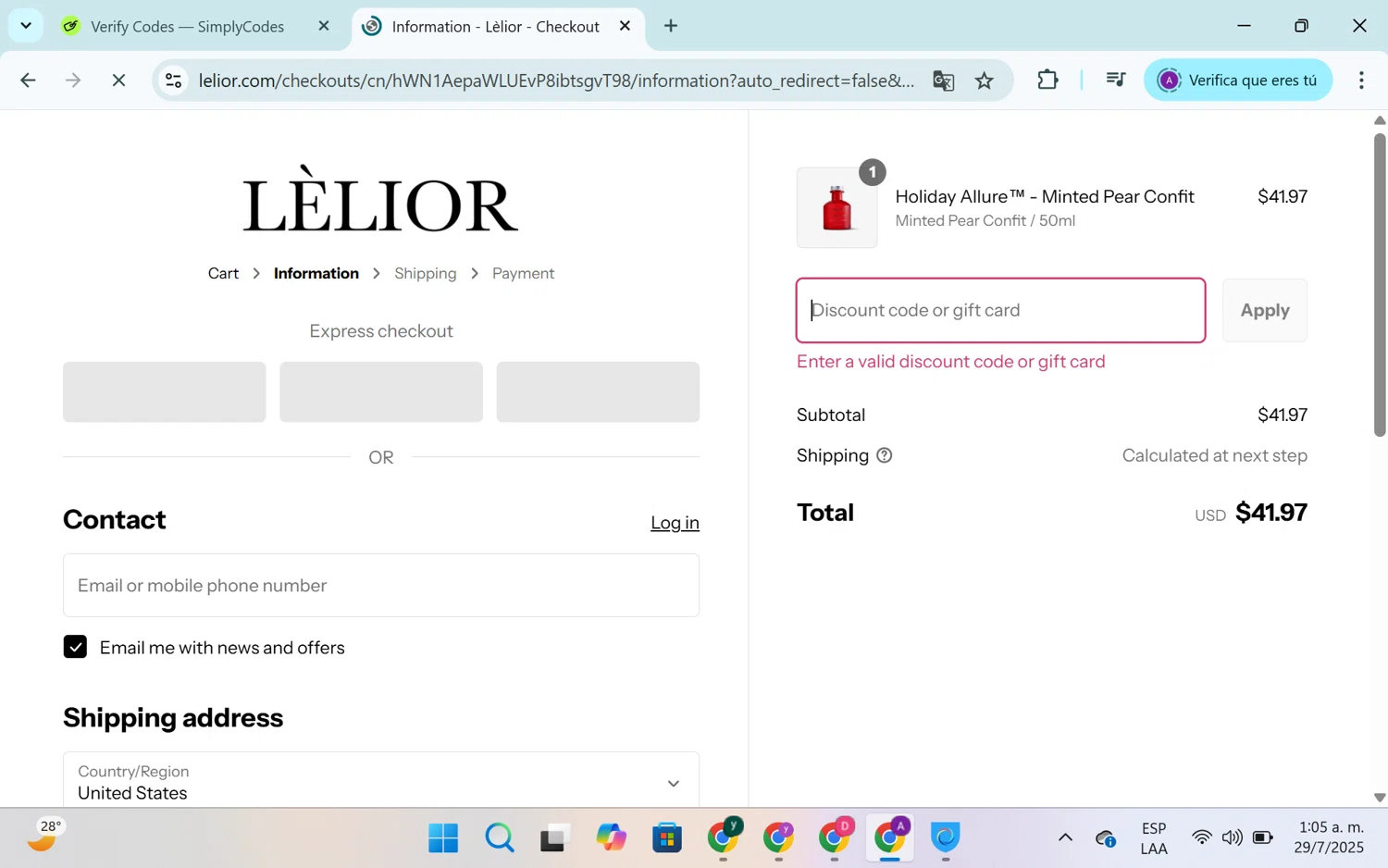 Lelior discount code screenshot showing code FINISH10 applied at Lelior checkout page. Uploaded by SimplyCodes community member SEANJOHN55 on Jul 29, 2025