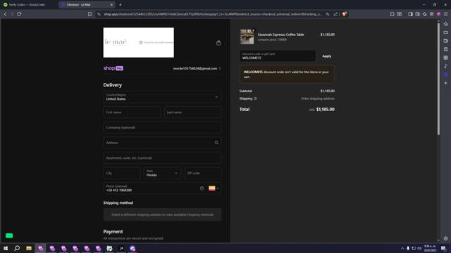 Le Maé checkout page showing Le Maé promo code box | Screenshot taken by SimplyCodes community member on Aug 20, 2025