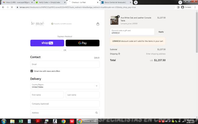 Le Maé checkout page showing Le Maé promo code box | Screenshot taken by SimplyCodes community member on Aug 20, 2025