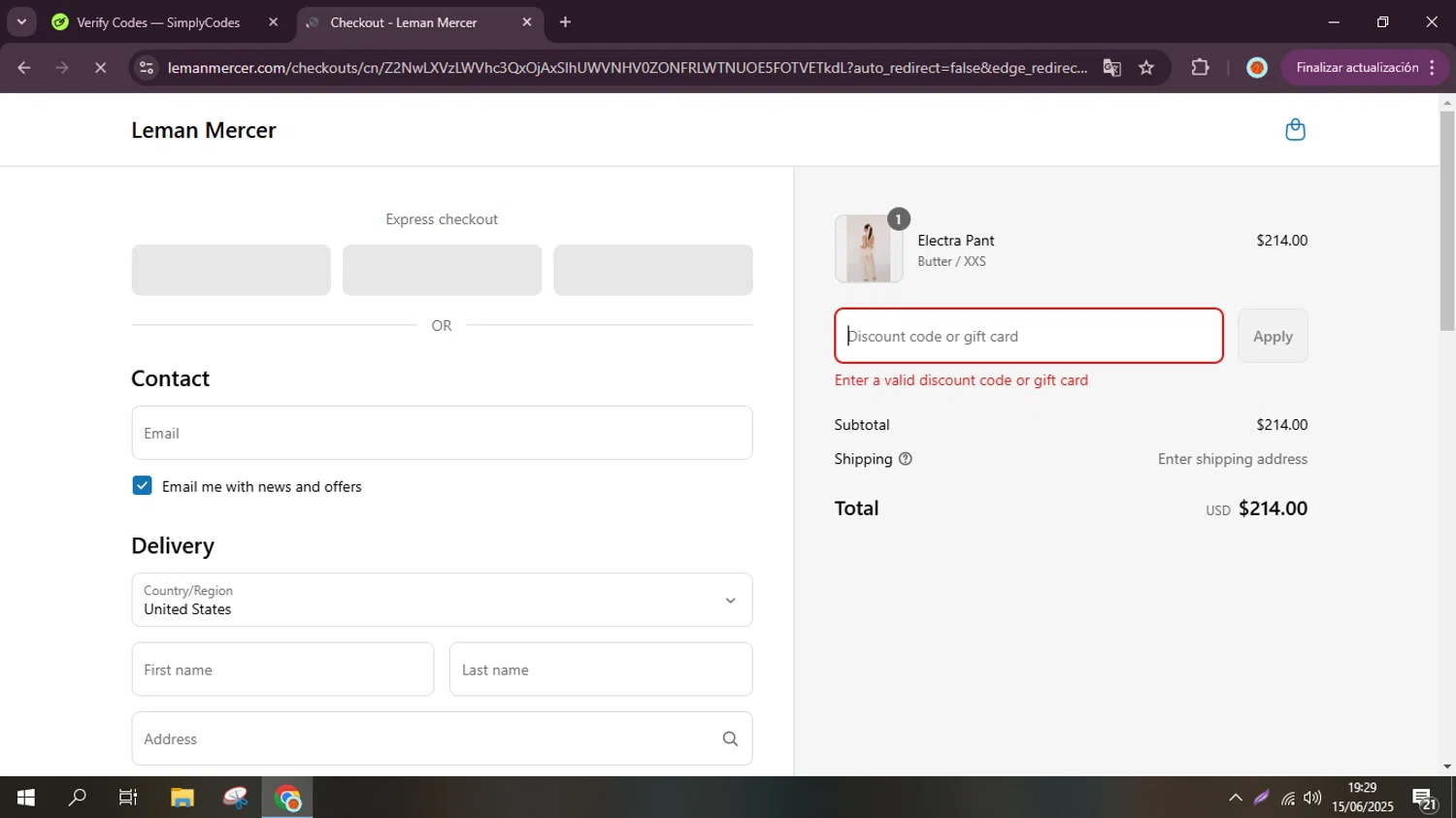 Leman Mercer promo code screenshot showing code WELCOME10 applied at Leman Mercer checkout page. Uploaded by SimplyCodes community member Mr_fran on Jun 15, 2025