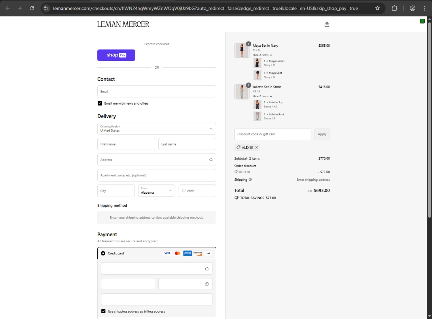 Leman Mercer checkout page showing Leman Mercer promo code box | Screenshot taken by SimplyCodes community member on Aug 22, 2025