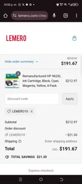 Lemero10 coupon verification screenshot