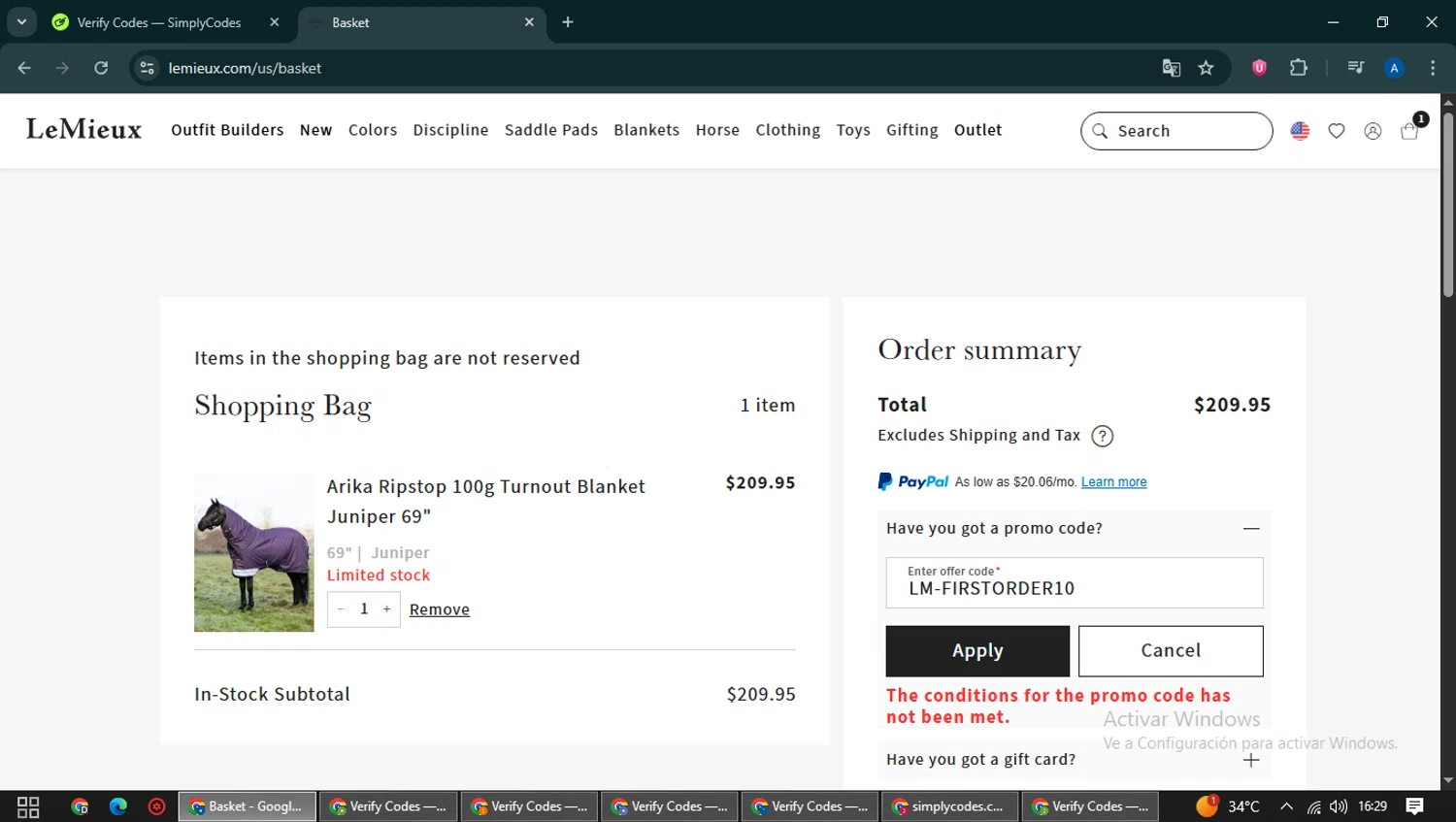 LeMieux USA checkout page showing LeMieux USA promo code box | Screenshot taken by SimplyCodes community member on Sep 30, 2025