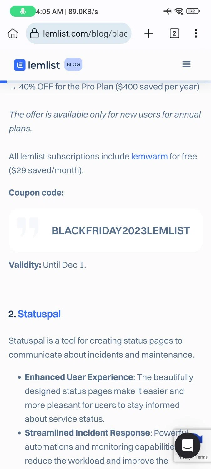 lemlist checkout page showing lemlist coupon code box | Screenshot taken by SimplyCodes community member on Jul 31, 2024