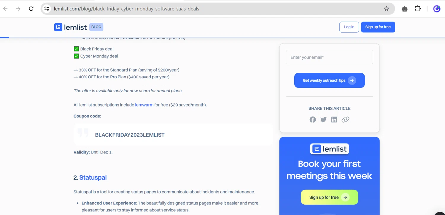 lemlist checkout page showing lemlist coupon code box | Screenshot taken by SimplyCodes community member on Jul 17, 2024