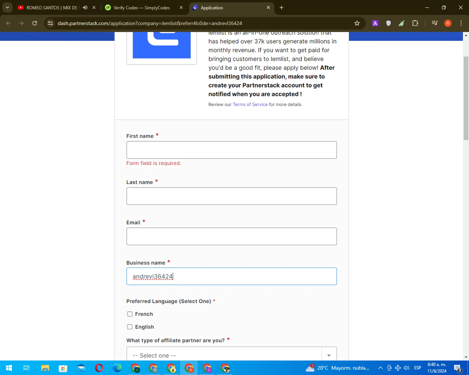 lemlist checkout page showing lemlist coupon code box | Screenshot taken by SimplyCodes community member on Jun 11, 2024