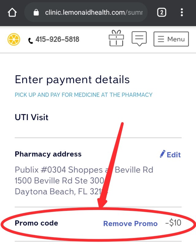 Lemonaid Health checkout page showing Lemonaid Health promo code box | Screenshot taken by SimplyCodes community member on Apr 13, 2021