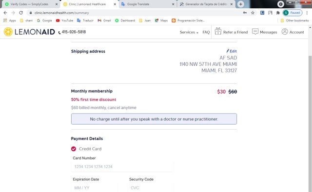 Lemonaid Health checkout page showing Lemonaid Health promo code box | Screenshot taken by SimplyCodes community member on Apr 26, 2021