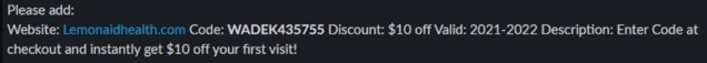 Lemonaid Health checkout page showing Lemonaid Health promo code box | Screenshot taken by SimplyCodes community member on Jul 13, 2021