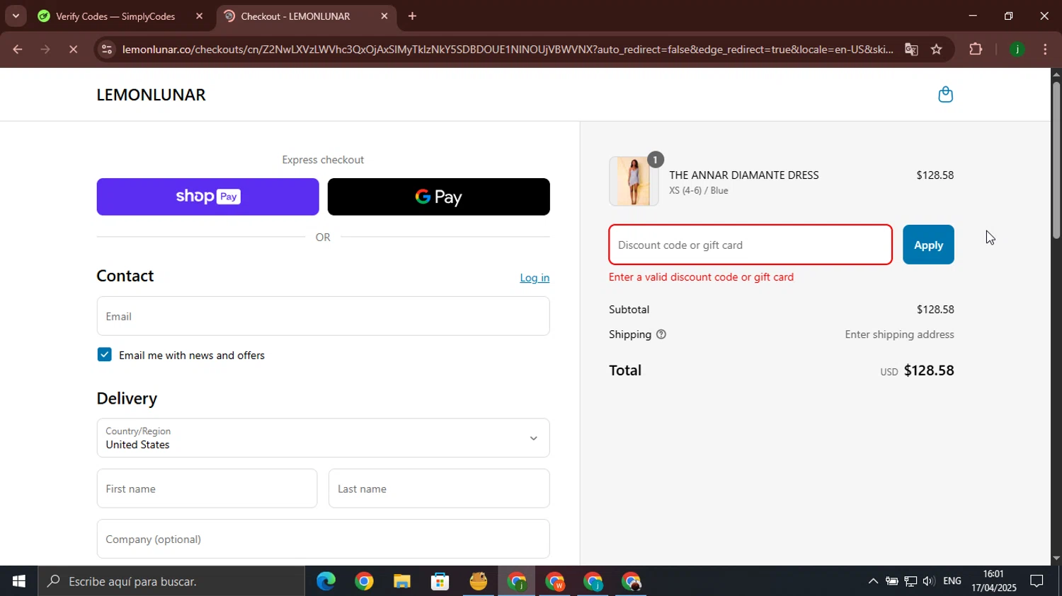 Lemon Lunar UK promo code screenshot showing code BOXINGDAY applied at Lemon Lunar UK checkout page. Uploaded by SimplyCodes community member jorgeroz on Apr 17, 2025