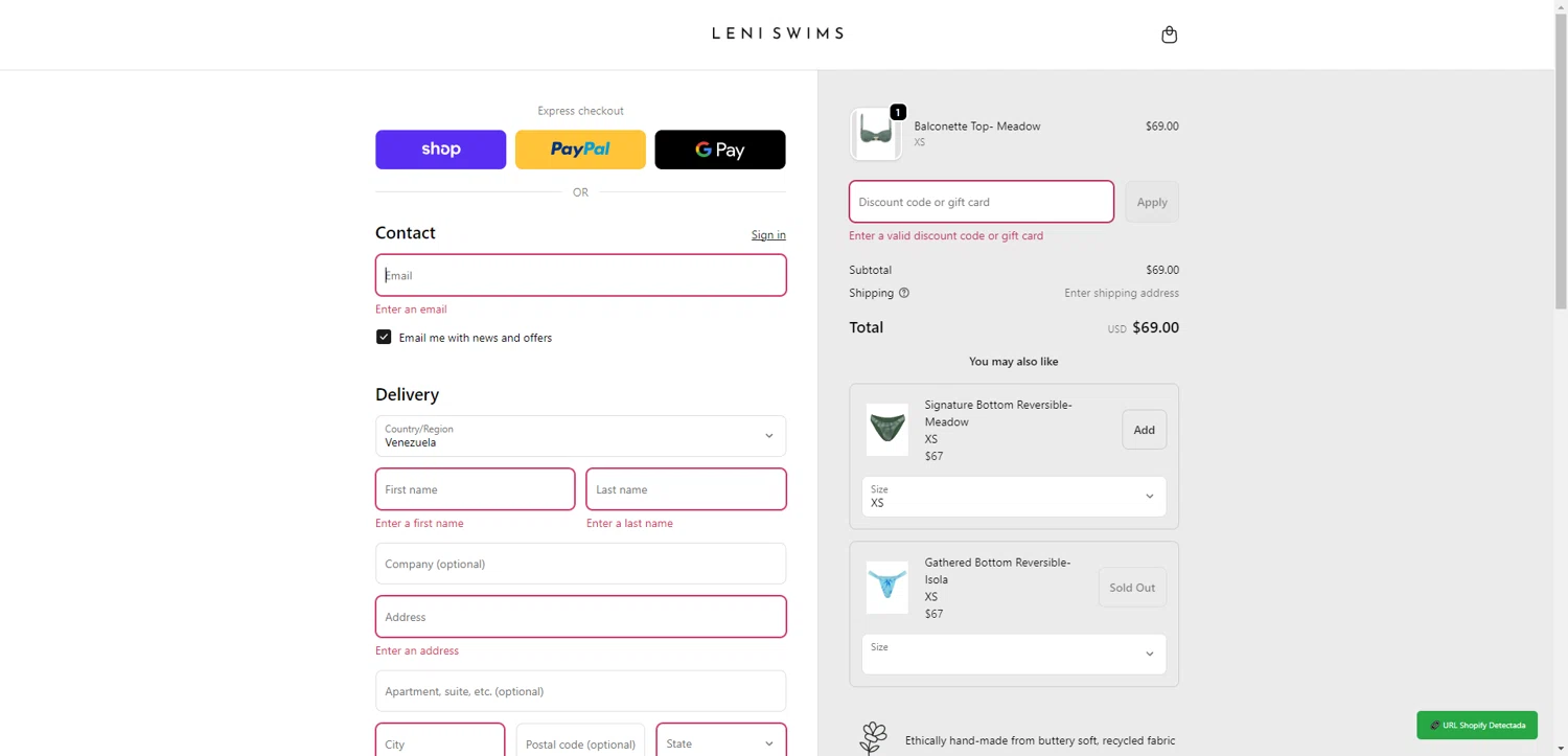 Leni Swims discount code screenshot showing code BF20 applied at Leni Swims checkout page. Uploaded by SimplyCodes community member CrownWhiz8114 on Dec 3, 2025