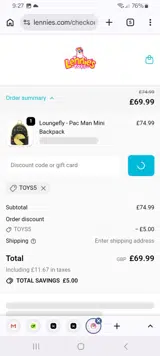 TOYS5 coupon verification screenshot