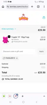 FUGGLER15 coupon verification screenshot