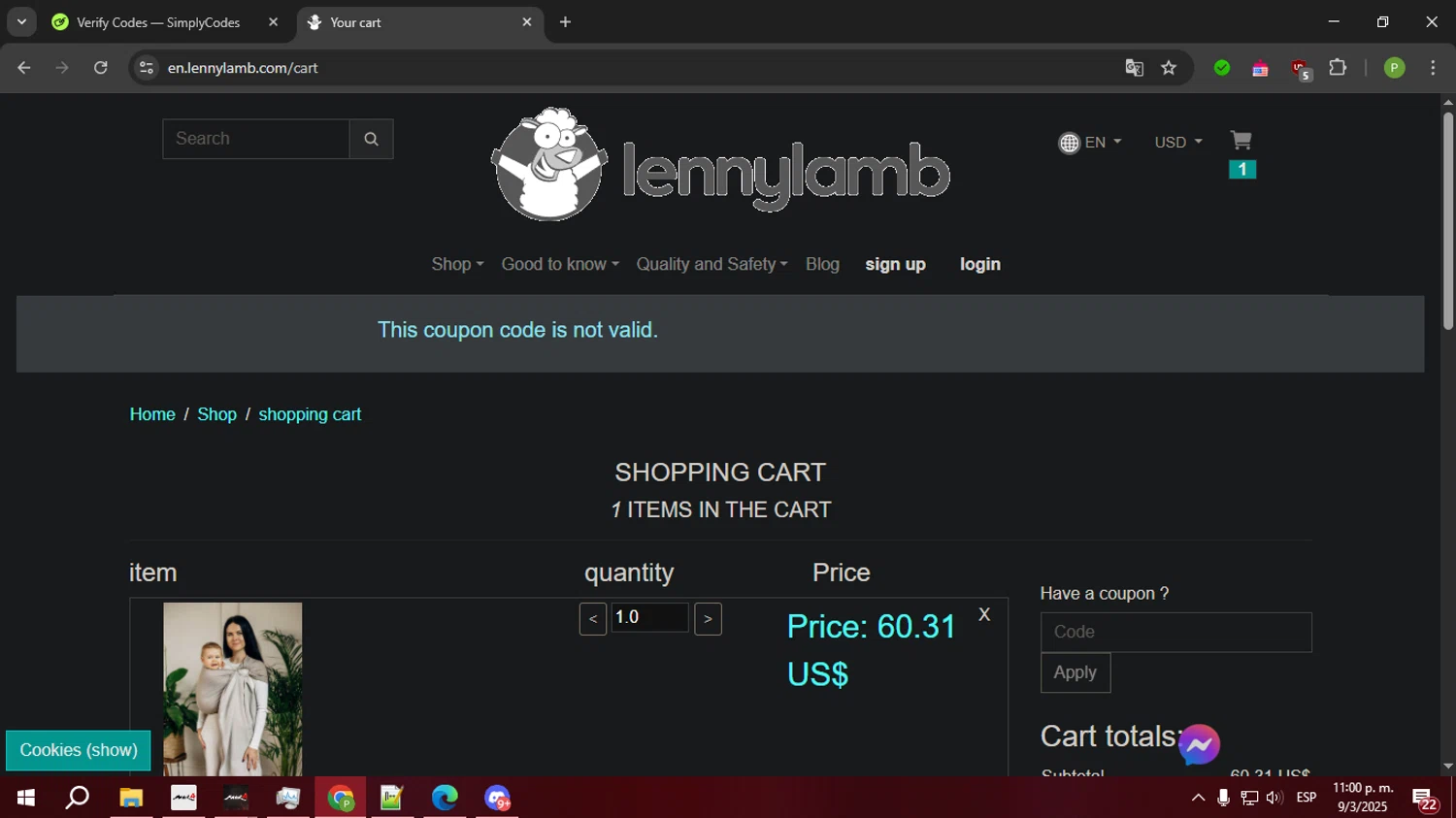 LennyLamb discount code screenshot showing code BF2024 applied at LennyLamb checkout page. Uploaded by SimplyCodes community member FortunateTiger3302 on Mar 10, 2025