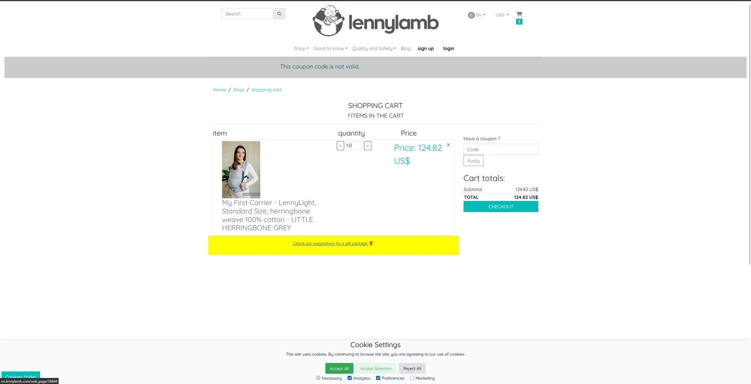 LennyLamb discount code screenshot showing code BF2024 applied at LennyLamb checkout page. Uploaded by SimplyCodes community member bluemoony on Mar 10, 2025