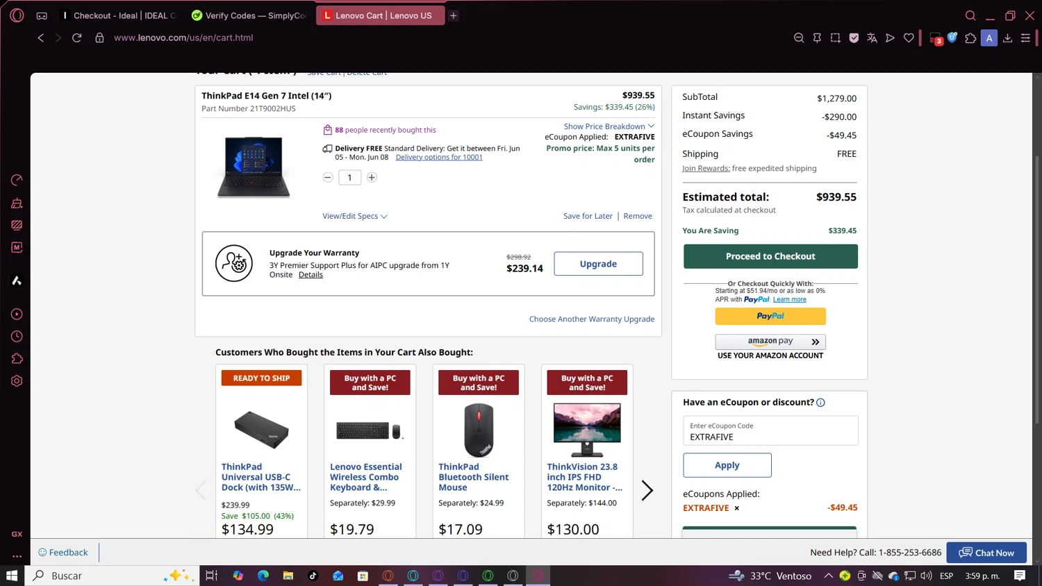 Verification screenshot for 5% Off Yoga 7 2-in-1 at Lenovo - 50d ago