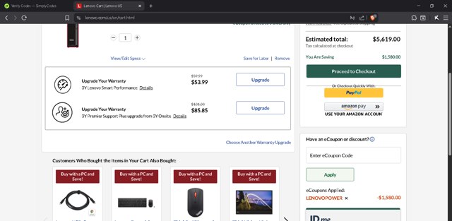 Lenovo checkout page showing Lenovo coupon code box | Screenshot taken by SimplyCodes community member on Sep 5, 2025
