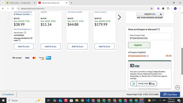 Lenovo checkout page showing Lenovo coupon code box | Screenshot taken by SimplyCodes community member on Sep 24, 2025