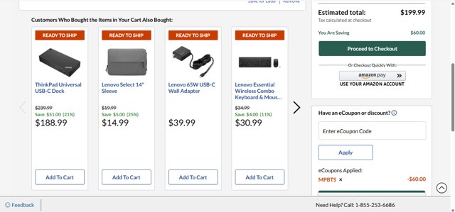 Lenovo checkout page showing Lenovo coupon code box | Screenshot taken by SimplyCodes community member on Sep 5, 2025