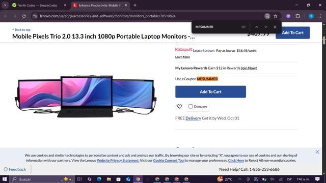Lenovo checkout page showing Lenovo coupon code box | Screenshot taken by SimplyCodes community member on Sep 24, 2025