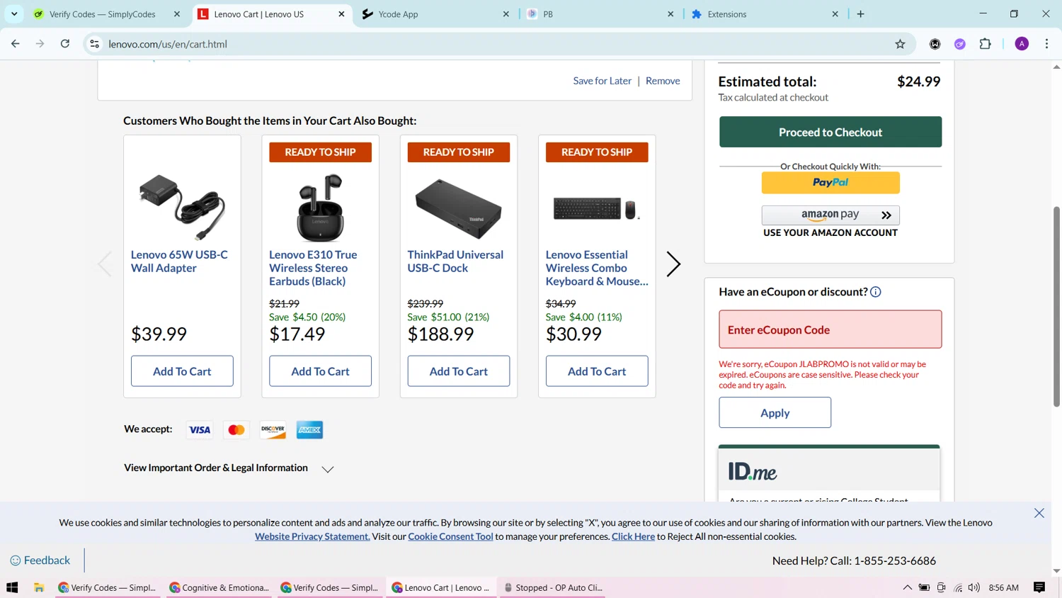 Verification screenshot for 10% Off Jlab Jbuddies Pop Wireless Kids Headphones Teal at Lenovo - 10mo ago