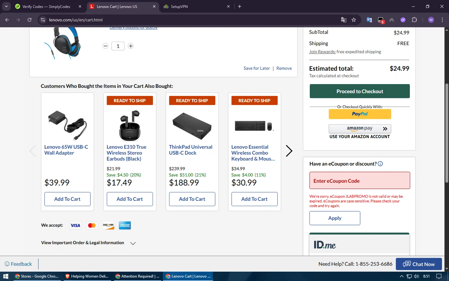 Verification screenshot for 10% Off Jlab Jbuddies Pop Wireless Kids Headphones Teal at Lenovo - 10mo ago