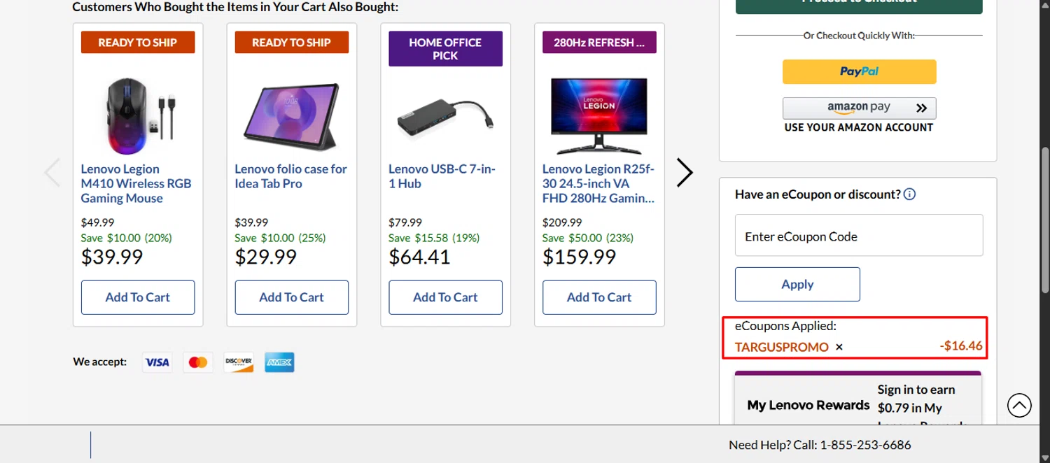 Lenovo checkout page showing Lenovo coupon code box | Screenshot taken by SimplyCodes community member on Jan 27, 2026