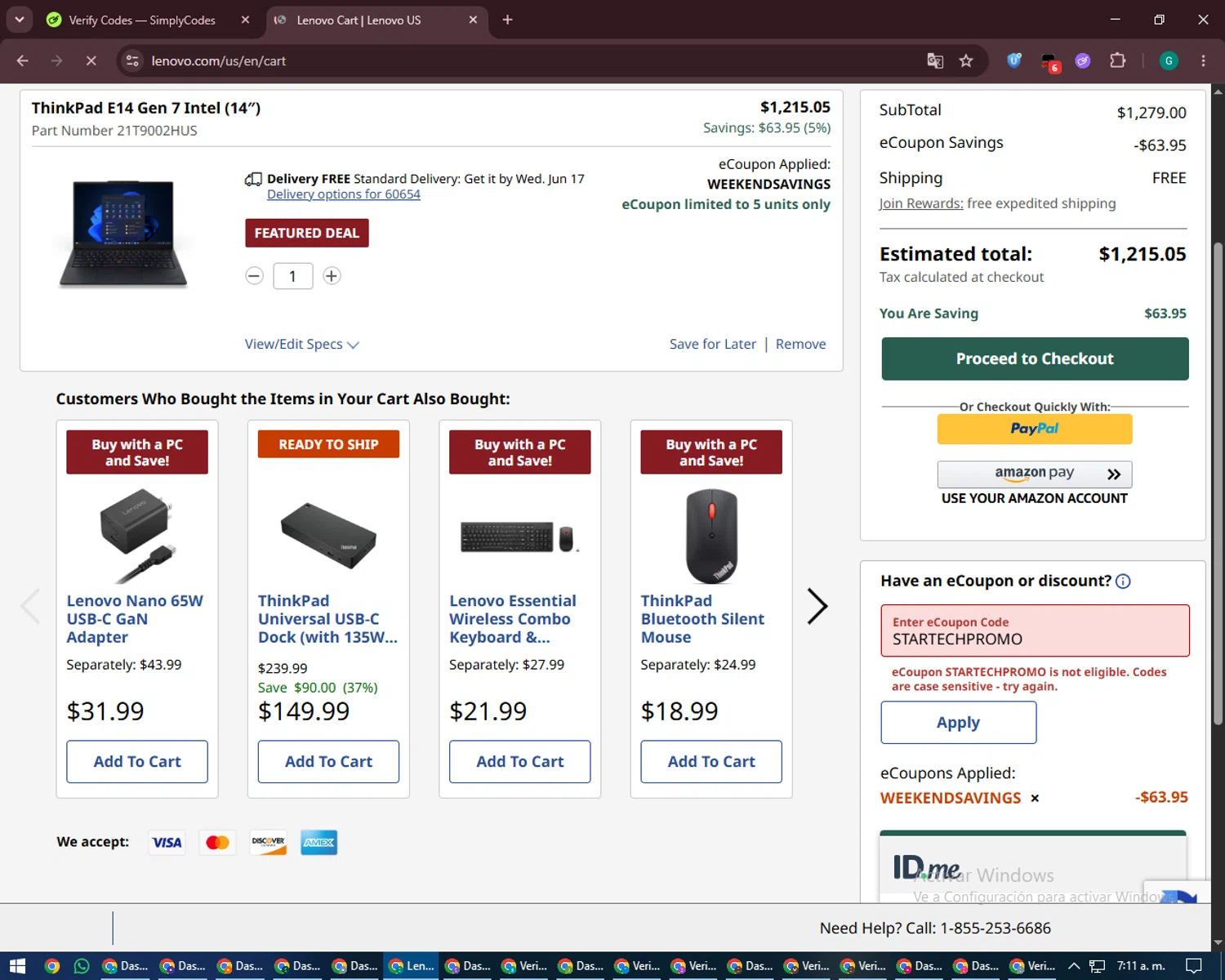 Verification screenshot for 18% Off Startech Com Displayport to Dvi Adapter (members Only) at Lenovo - 12d ago