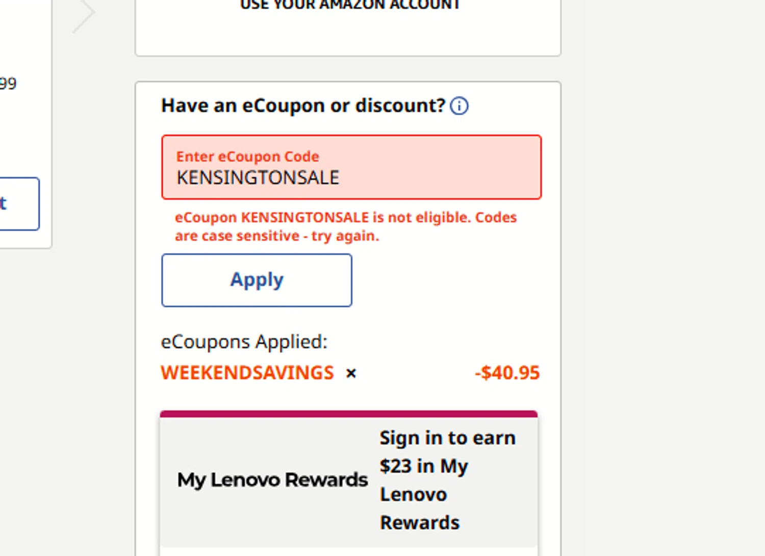 Verification screenshot for 14% Off Kensington Pro Fit Ergo Km675 Eq Wireless Keyboard Mouse at Lenovo - 11d ago