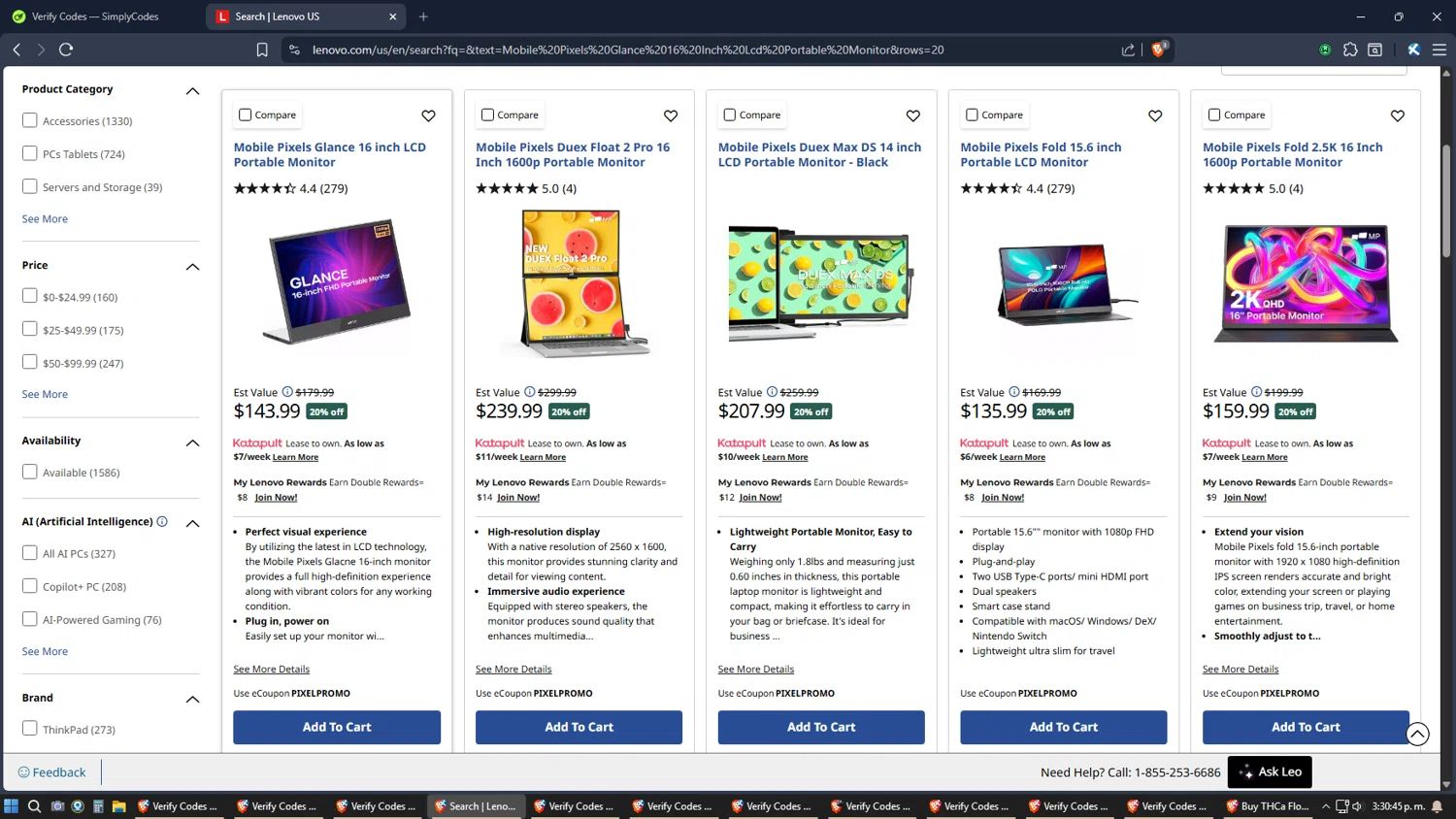 Verification screenshot for $27 Off Mobile Pixels Glance 16 Inch Lcd Portable Monitor at Lenovo - 12d ago