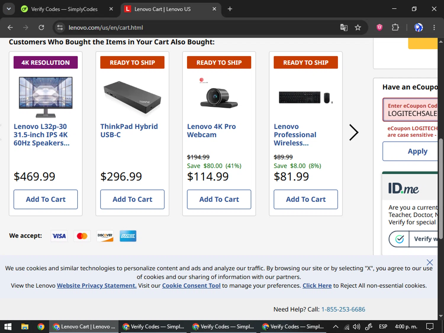 Verification screenshot for 20% Off Logitech H390 Usb Headset (Members Only) at Lenovo - 9d ago